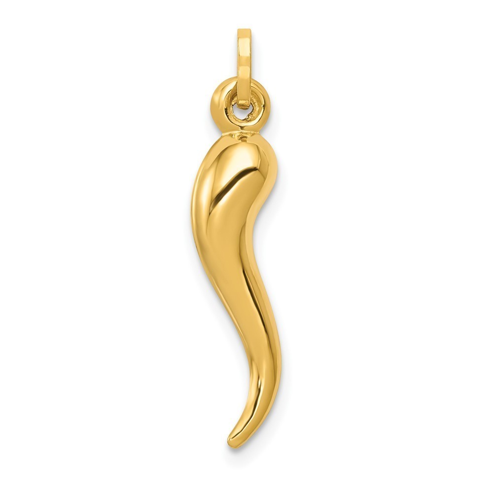 14k Yellow Gold Hollow 3D Italian Horn Cornicello Necklace Charm Pendant